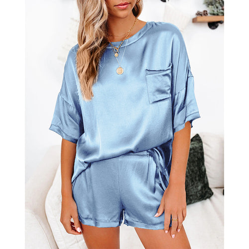 2 piece silk satin pajama short set