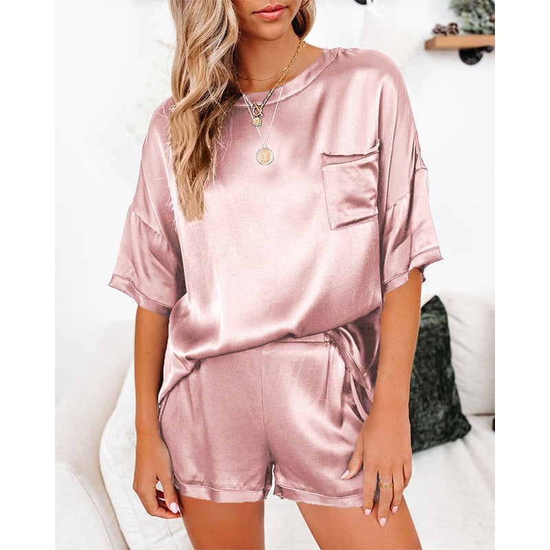 2 piece silk satin pajama short set