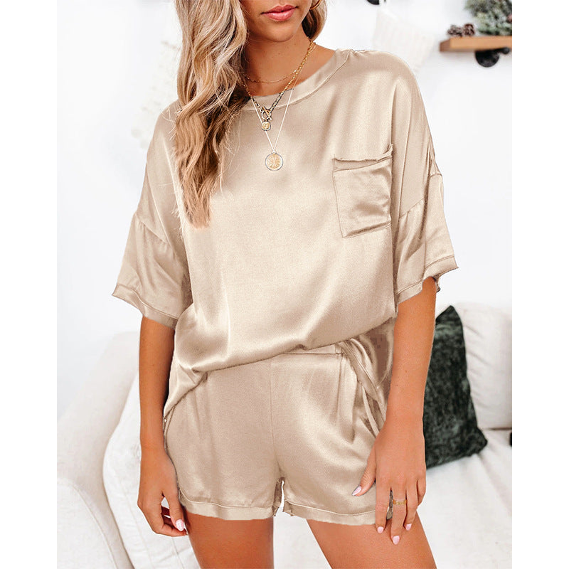 2 piece silk satin pajama short set