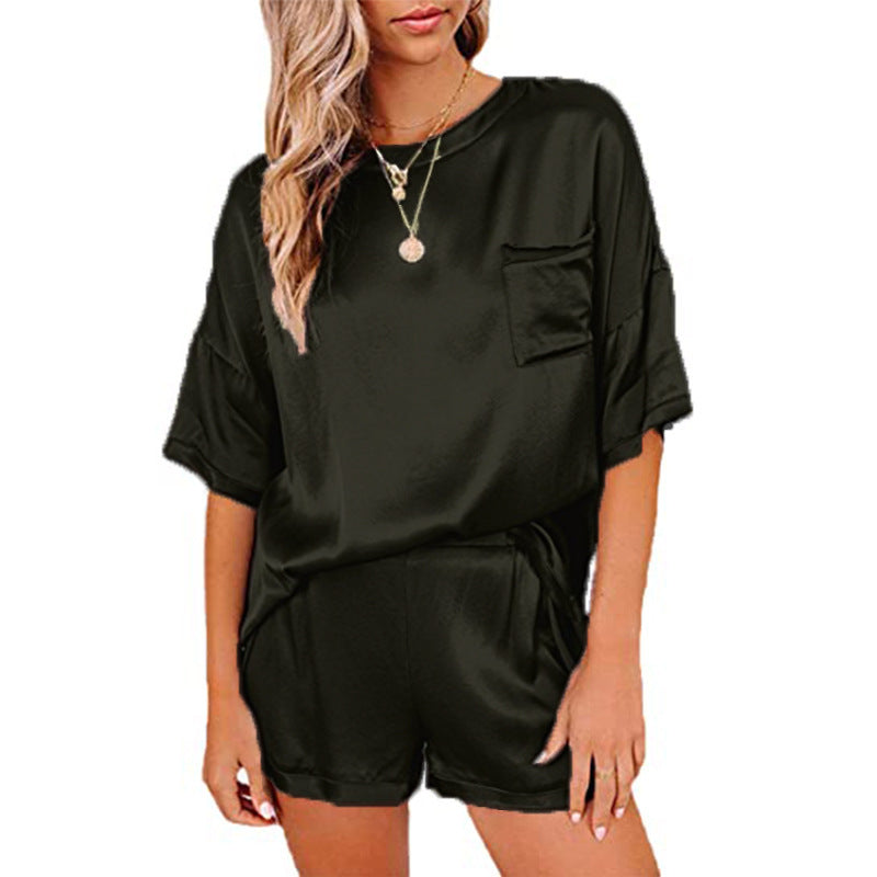 2 piece silk satin pajama short set