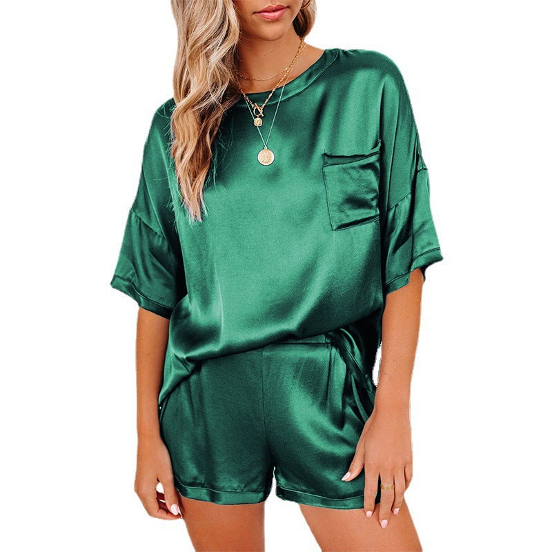 2 piece silk satin pajama short set