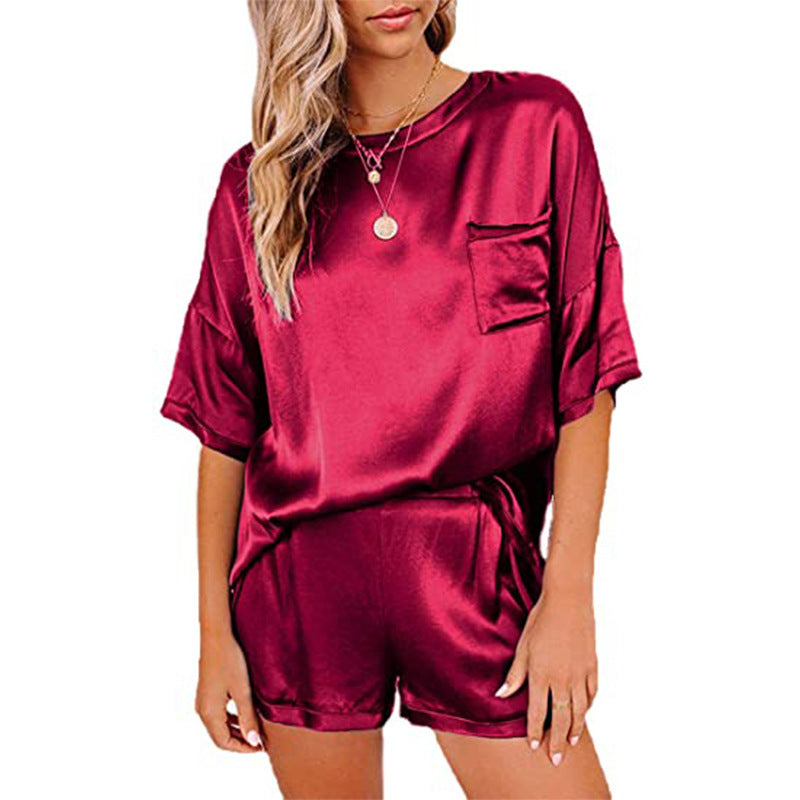 2 piece silk satin pajama short set